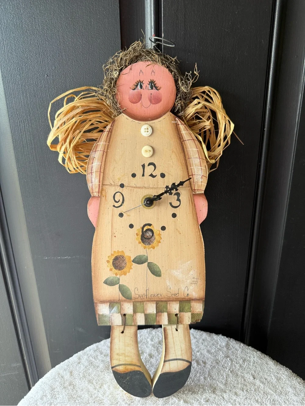 Hand-Painted Sunflower Angel Wall Clock - Pink and Cream